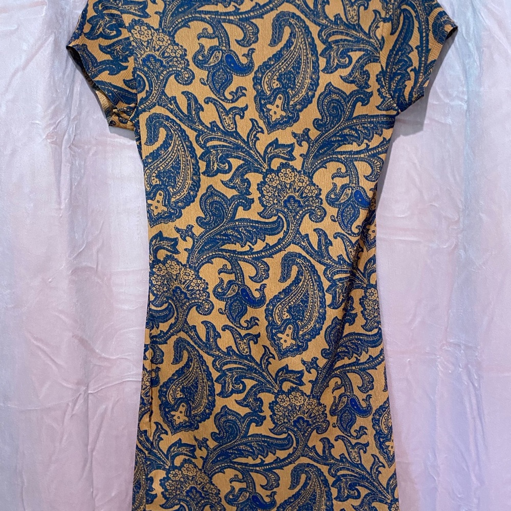Urban Outfitters Blue and Gold Paisley Mini Dress